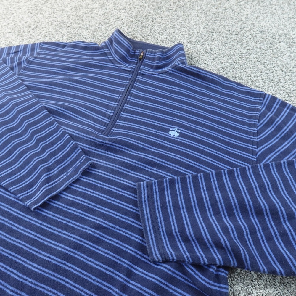 Brooks Brothers Sweater Mens XL Blue Striped 1/4 Zip Mock Neck Pullover Preppy